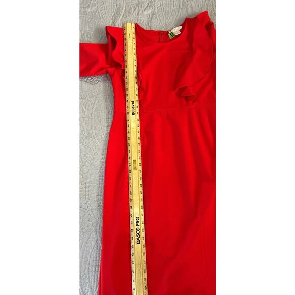 Rachel Parcell Sz L Red Ponte Knit Double Ruffle Sheath Dress Career, Party - Picture 9 of 14